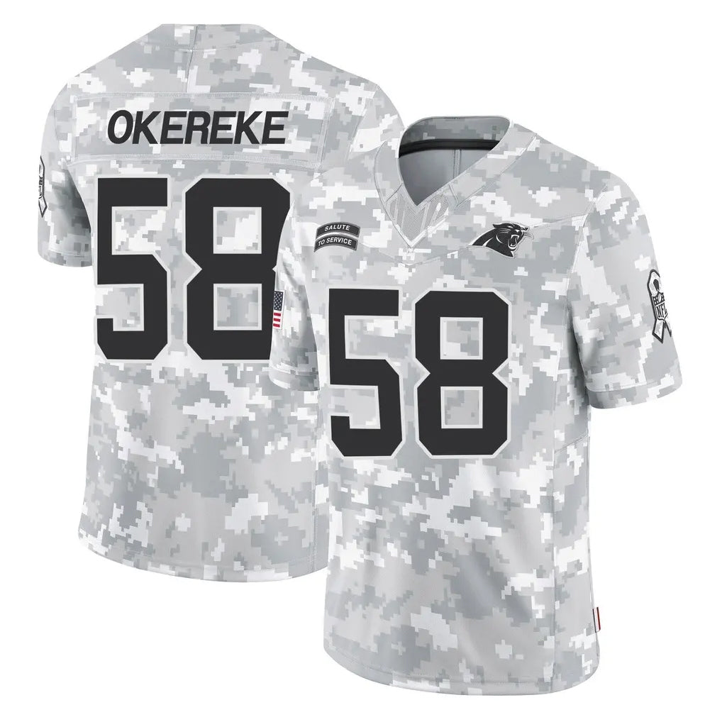 C.Panthers #58 Bobby Okereke Player Arctic Camo Salute to Service Limited Game Cooneas Stitched Jerseys