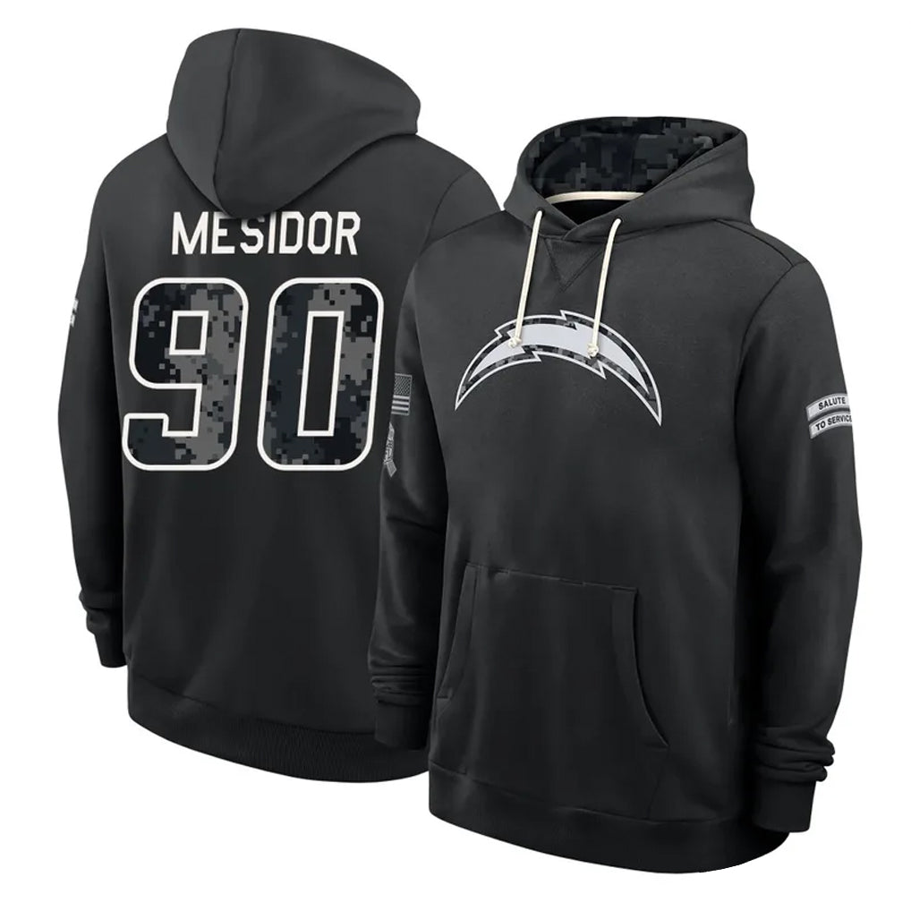 LA.Chargers #90 Akheem Mesidor Player 2026 Black Logo Pullover Hoodies Limited Game Stitched Jerseys