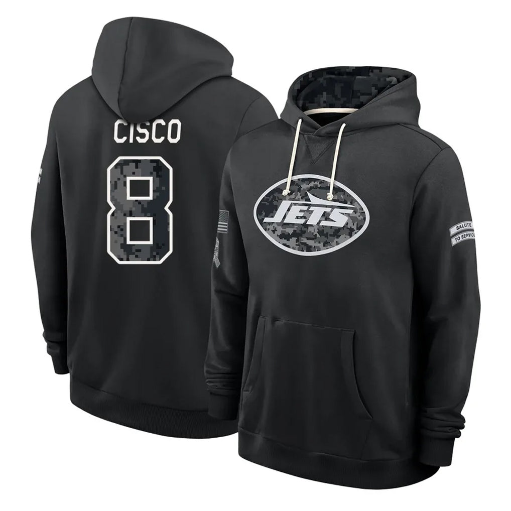 NY.Jets #8 Andre Cisco Player 2026 Black Logo Pullover Hoodies Limited Game Cooneas Stitched Jerseys