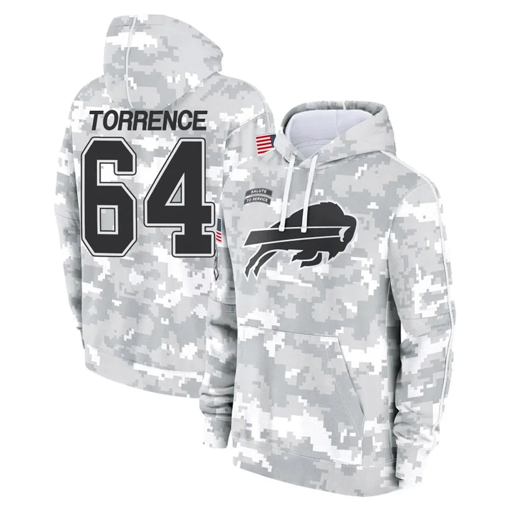 B.Bills #64 O'Cyrus Torrence Player Arctic Camo Salute to Service Hoodies Cooneas Stitched Jerseys