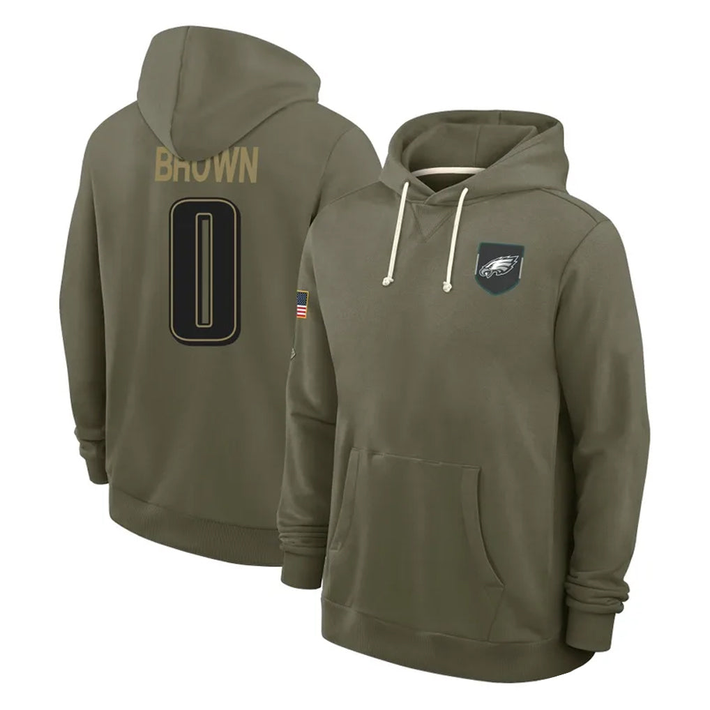 P.Eagles #0 Hollywood Brown Player Olive Salute to Service Pullover Hoodies Limited Cooneas Stitched Jerseys