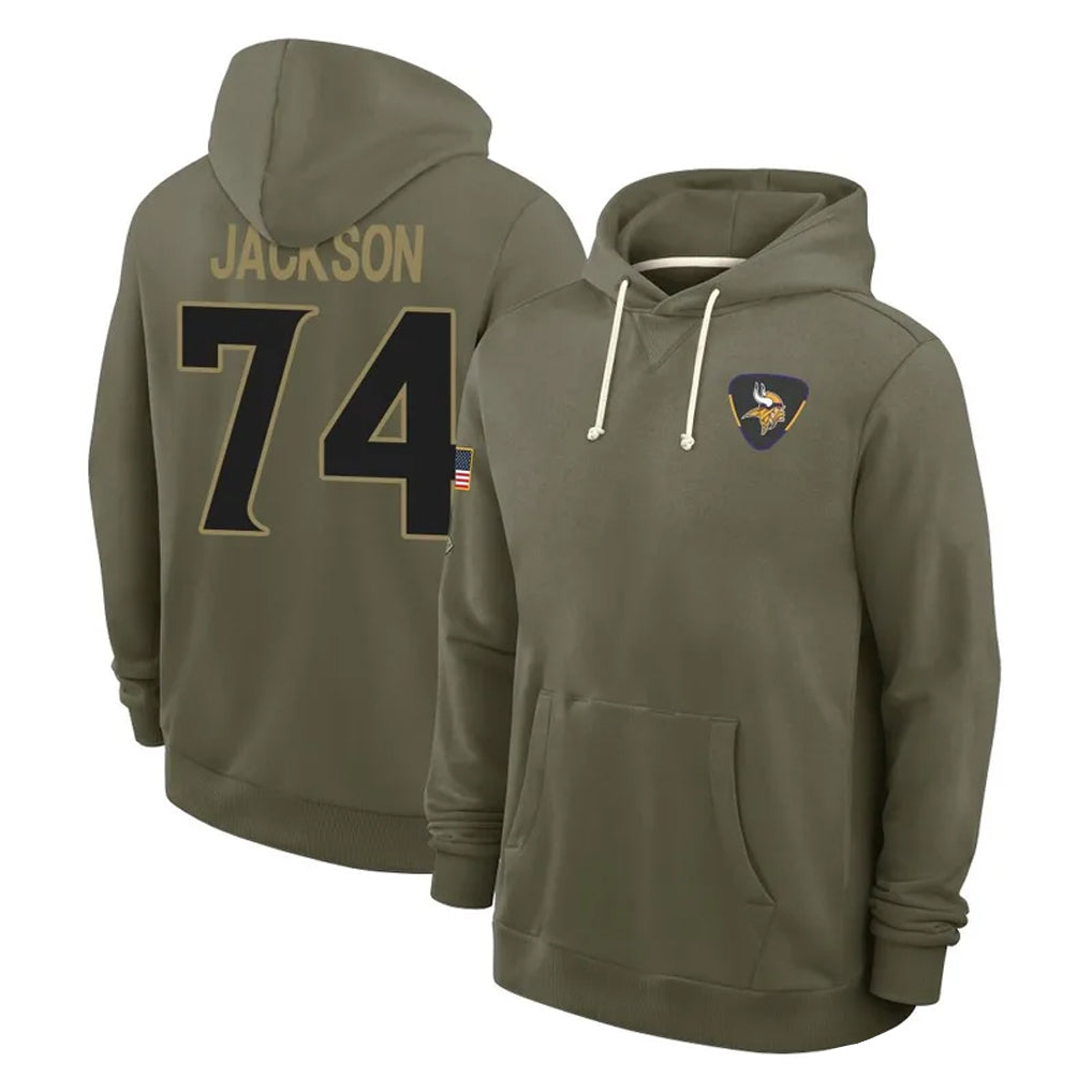MN.Vikings #74 Donovan Jackson Player Olive Salute to Service Pullover Hoodies Limited Cooneas Stitched Jerseys
