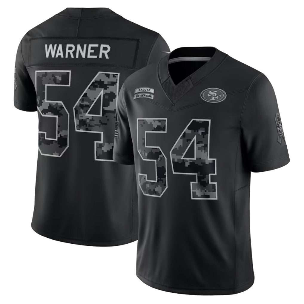 Cooneas SF.49ers #54 Fred Warner Player Black Limited 2026 Salute to Service Home Game Stitched Jerseys