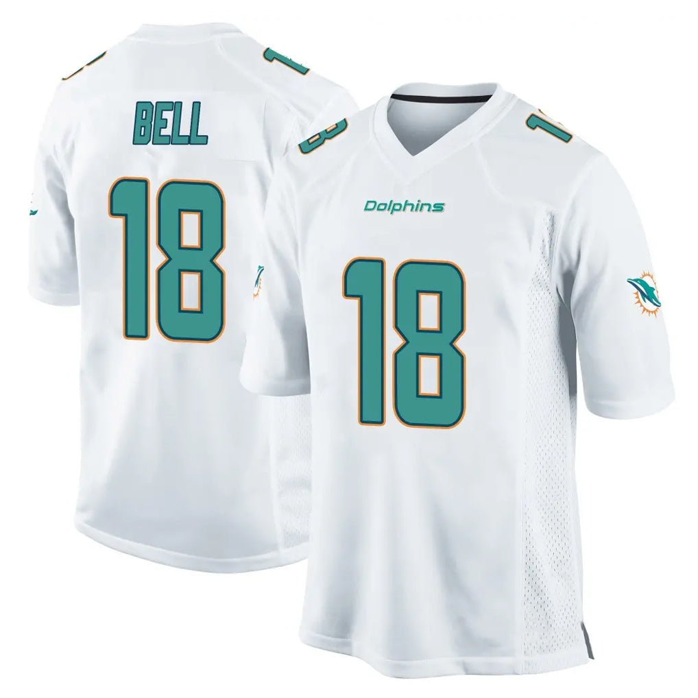M.Dolphins #18 Chris Bell Player White Home Game Cooneas Stitched Jerseys