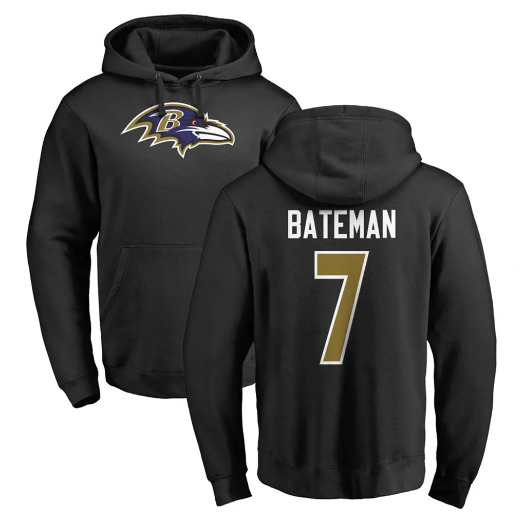 B.Ravens #7 Rashod Bateman Player Black Pullover Hoodie Cooneas Stitched Jerseys
