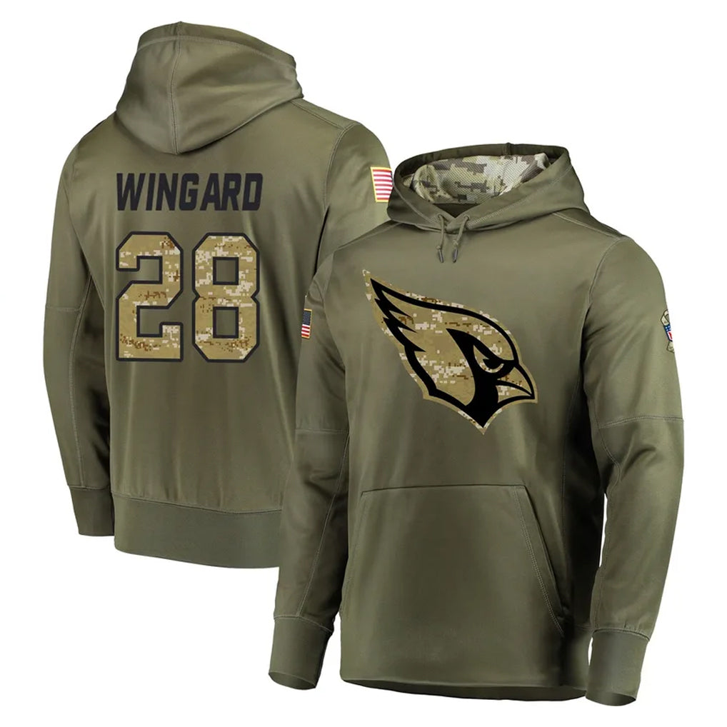 A.Cardinals #28 Andrew Wingard Player Olive Salute to Service Pullover Hoodie Home Game Cooneas Stitched Jerseys