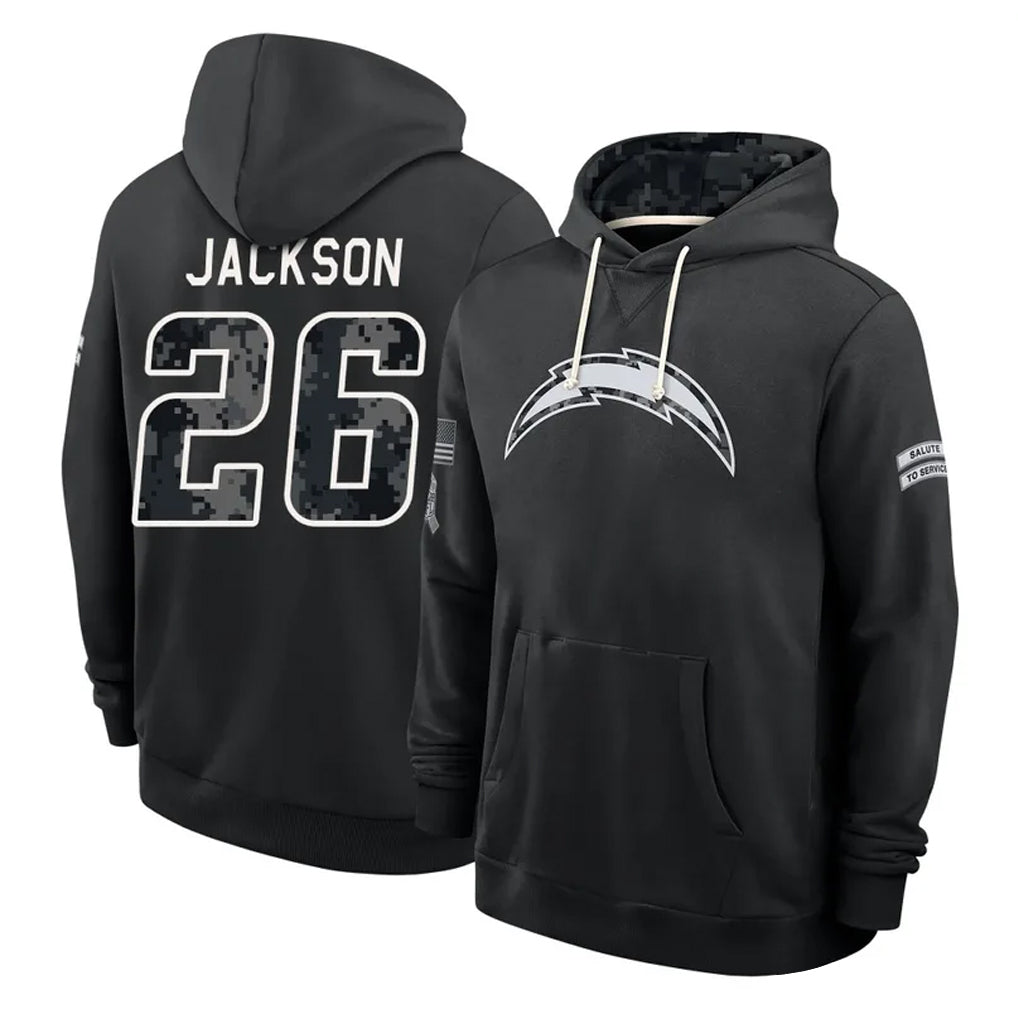 LA.Chargers #26 Donte Jackson Player 2026 Black Logo Pullover Hoodies Limited Game Stitched Jerseys