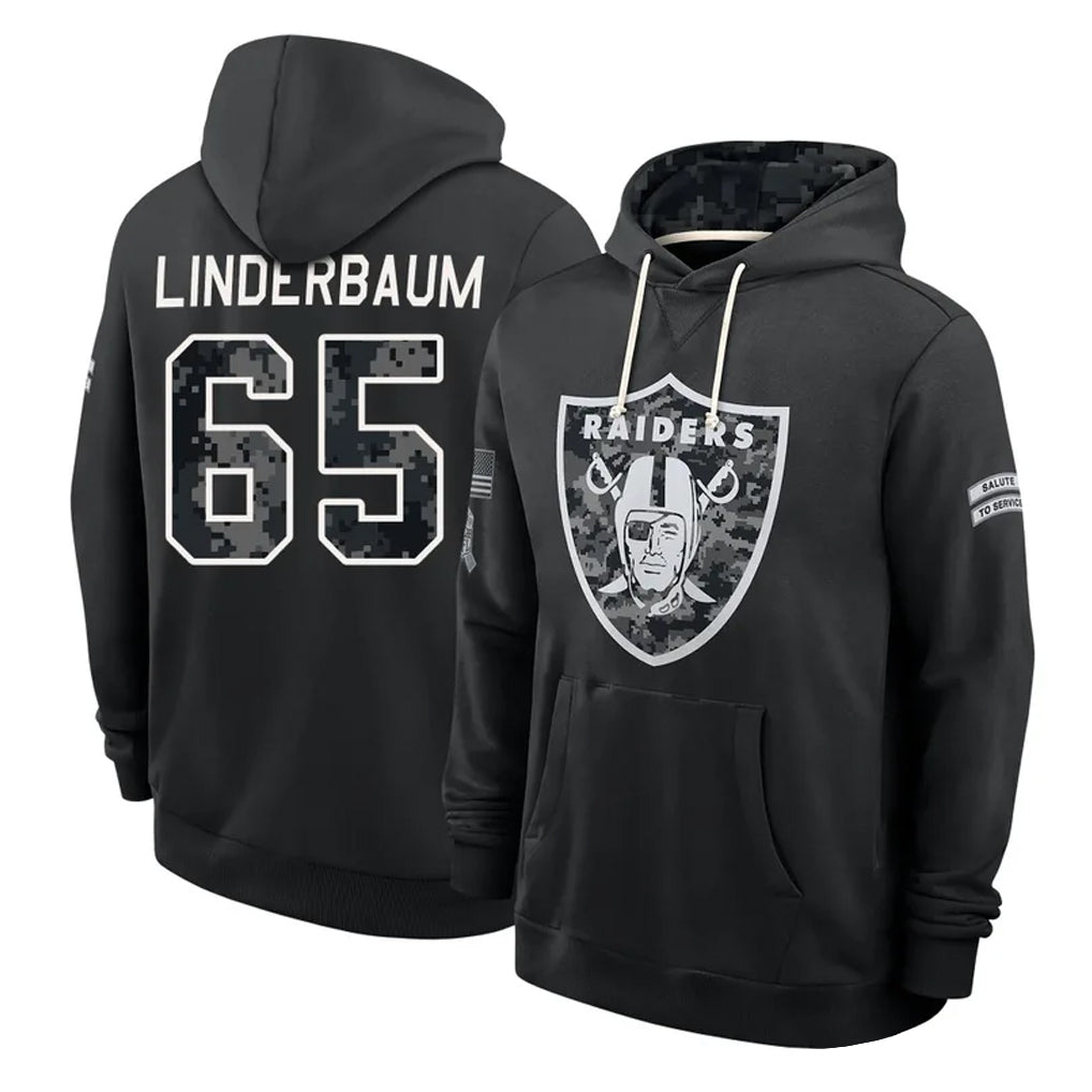 LV.Raiders #65 Tyler Linderbaum Player 2026 Black Logo Pullover Hoodies Limited Game Stitched Jerseys