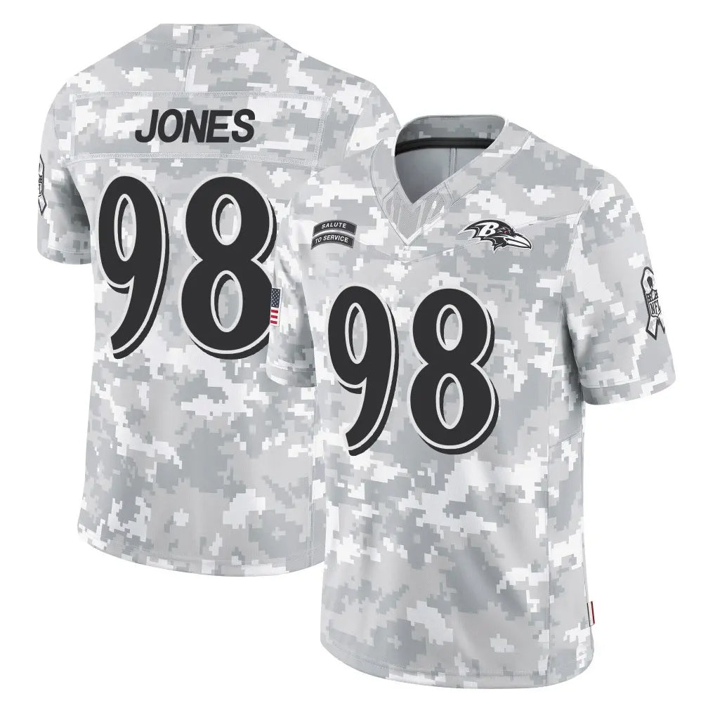 B.Ravens #98 Travis Jones Player Arctic Camo Salute to Service Limited Cooneas Stitched Jerseys