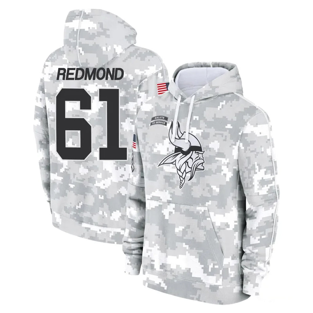 MN.Vikings #61 Jalen Redmond Player Arctic Camo Salute to Service Pullover Hoodies Limited Game Cooneas Stitched Jerseys