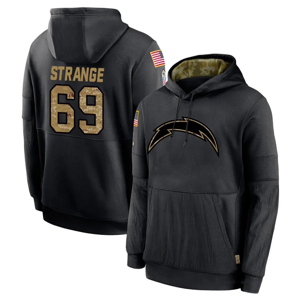 LA.Chargers #69 Cole Strange Player Black Salute to Service Hoodies Limited Game Stitched Jerseys