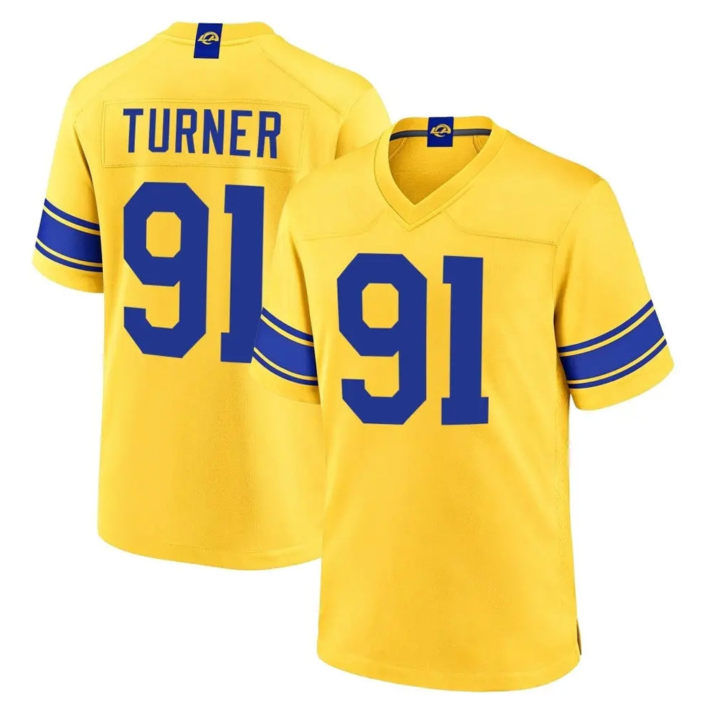 LA.Rams #91 Kobie Turner Player Gold Classic Sol Home Game Cooneas Stitched Jerseys