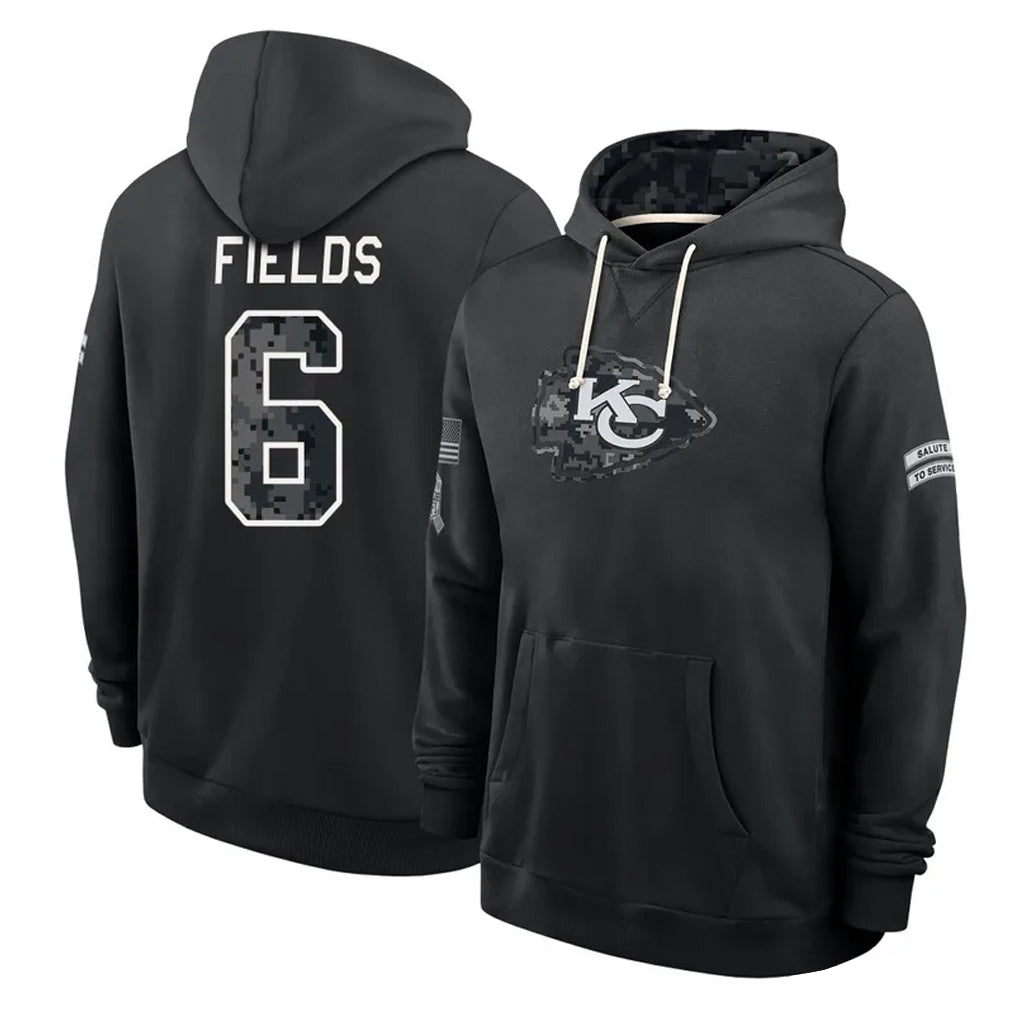 KC.Chiefs #6 Justin Fields Player 2026 Black Logo Pullover Hoodies Limited Game Stitched Jerseys