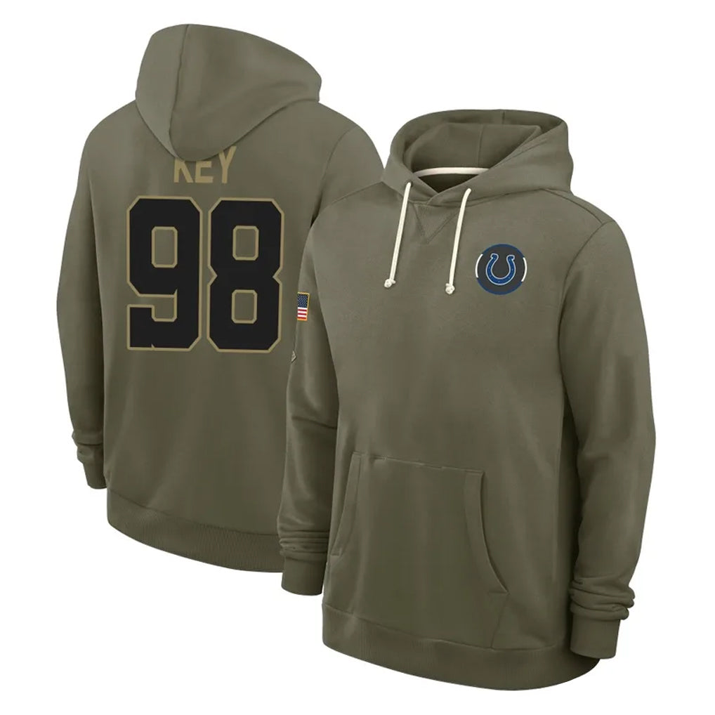 IN.Colts #98 Arden Key Player Olive Limited 2025 Salute To Service Hoodies Game Cooneas Stitched Jerseys