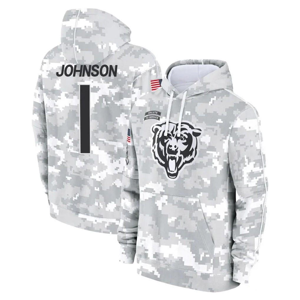 C.Bears #1 Jaylon Johnson Player Arctic Camo Salute to Service Pullover Hoodies Limited Cooneas Stitched Jerseys