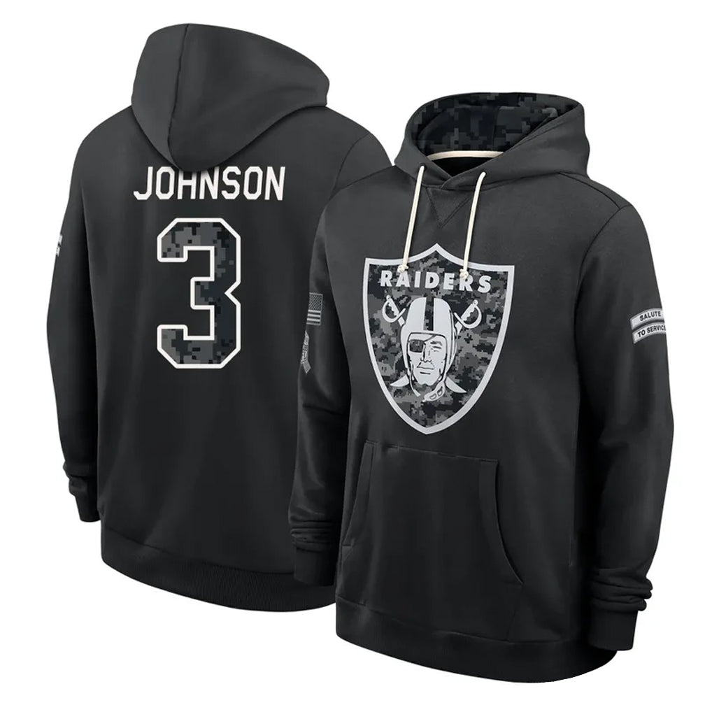 LV.Raiders #3 Taron Johnson Player 2026 Black Logo Pullover Hoodies Limited Game Stitched Jerseys