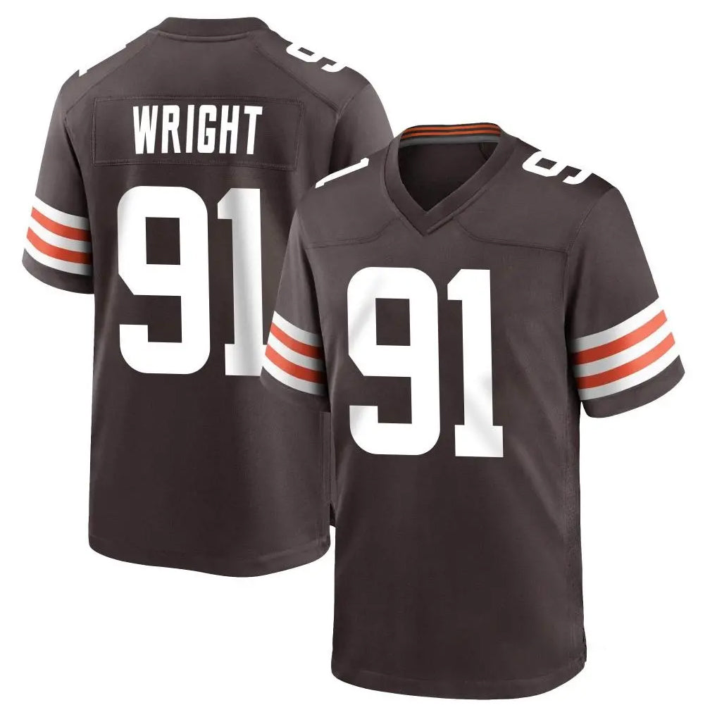 C.Browns #91 Alex Wright Player Brown Home Game Cooneas Stitched Jerseys