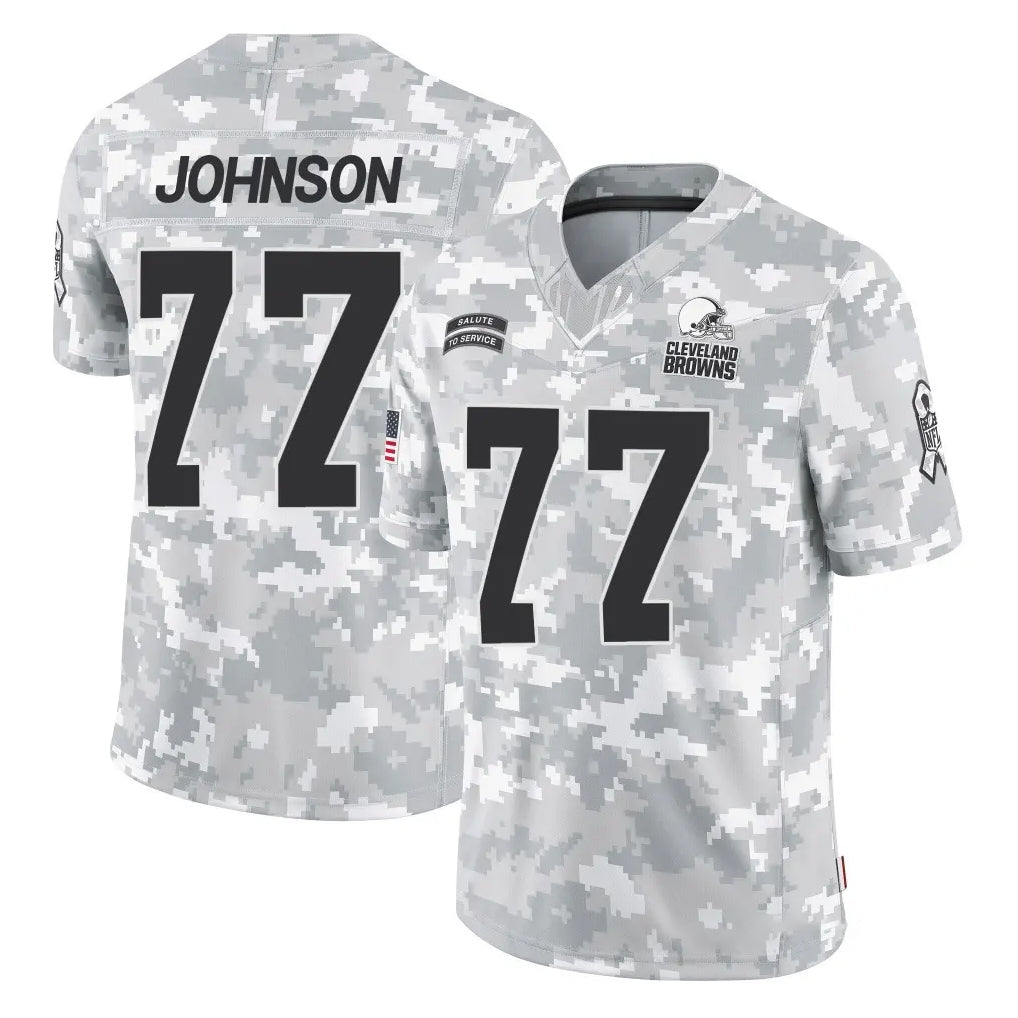 C.Browns #77 Zion Johnson Player Arctic Camo Salute to Service Limited Home Game Cooneas Stitched Jerseys