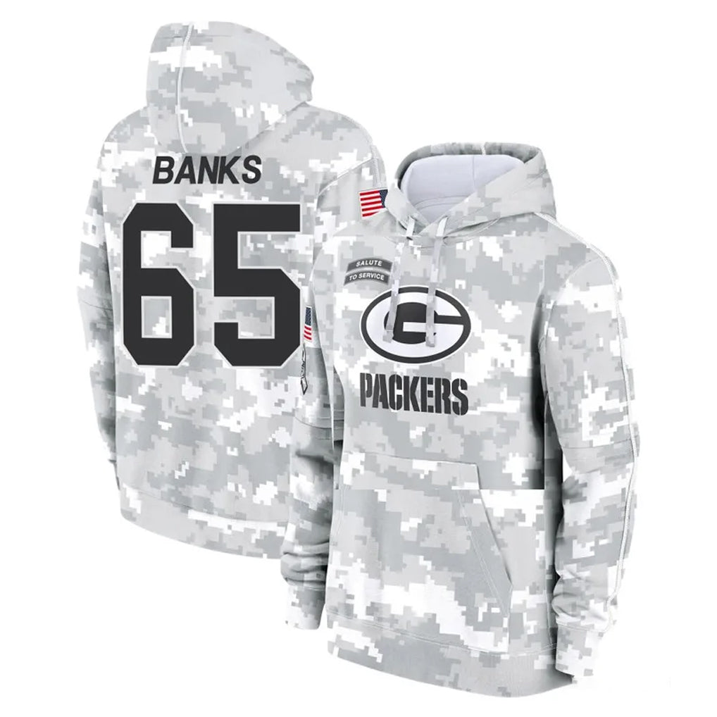GB.Packers #65 Aaron Banks Player Arctic Camo Salute to Service Hoodies Limited Game Cooneas Stitched Jerseys